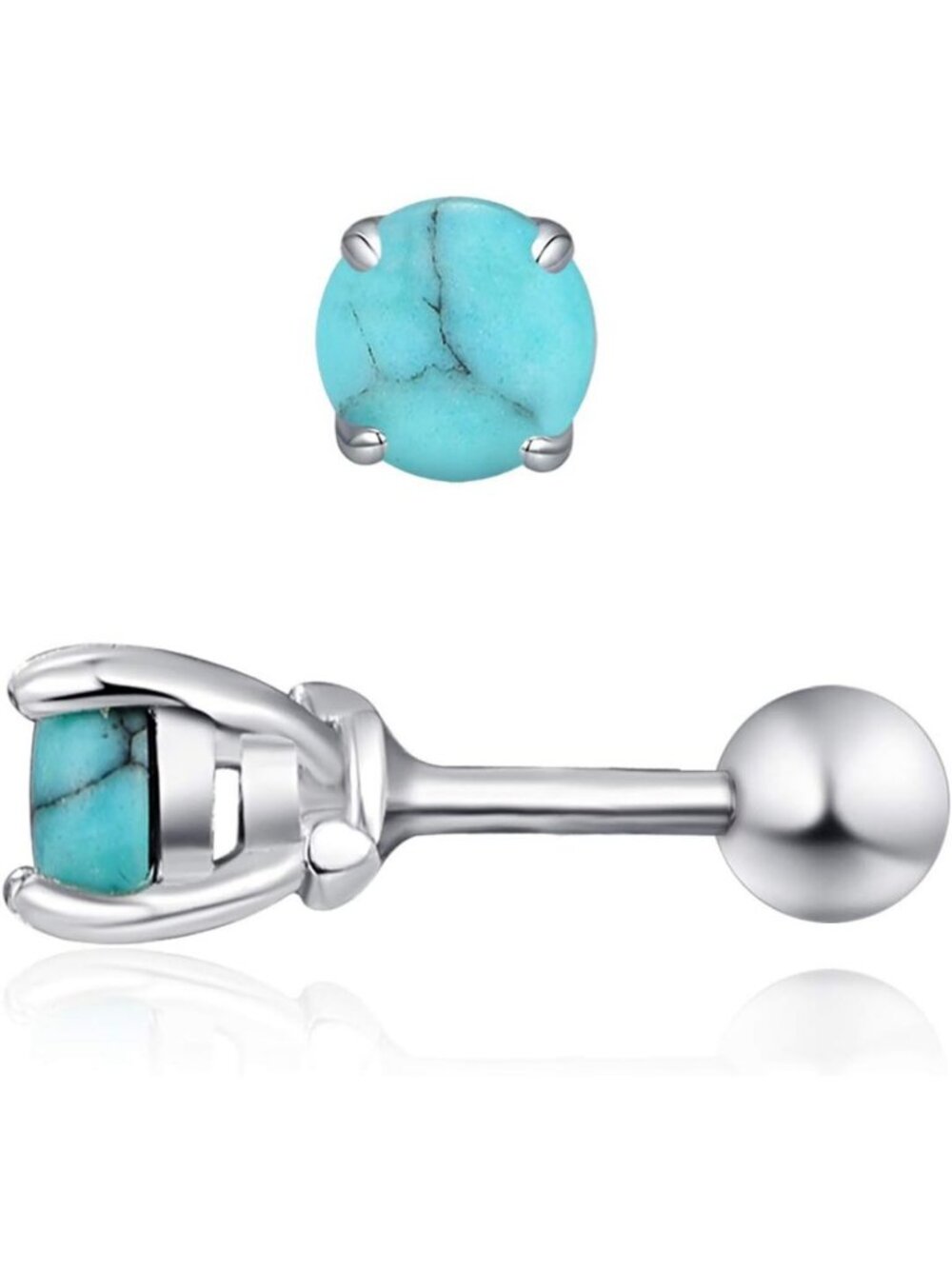 Turquoise Round Stud Earrings, 925 Sterling Silver, Perfect Gift for Mom